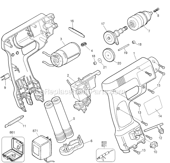 Page A Diagram and Parts List for VP820T Type 1 Black and Decker Cordless Drill